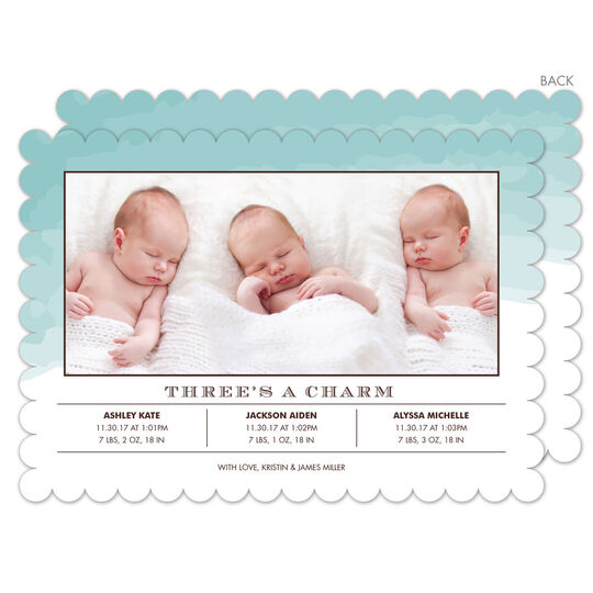 Lagoon Watercolor Triplets Photo Birth Announcements